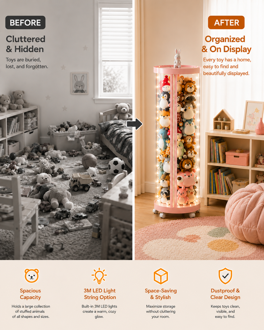 CuddleColumn™ Clear Stuffed Animal Organizer — Bedroom
