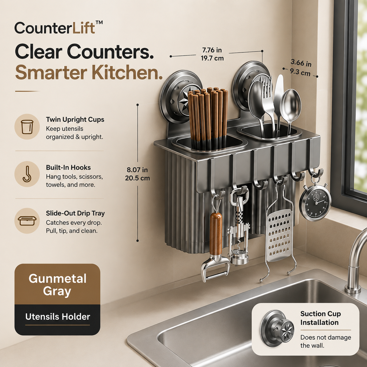 CounterLift™ No-Drill Wall-Mounted Kitchen Organizer