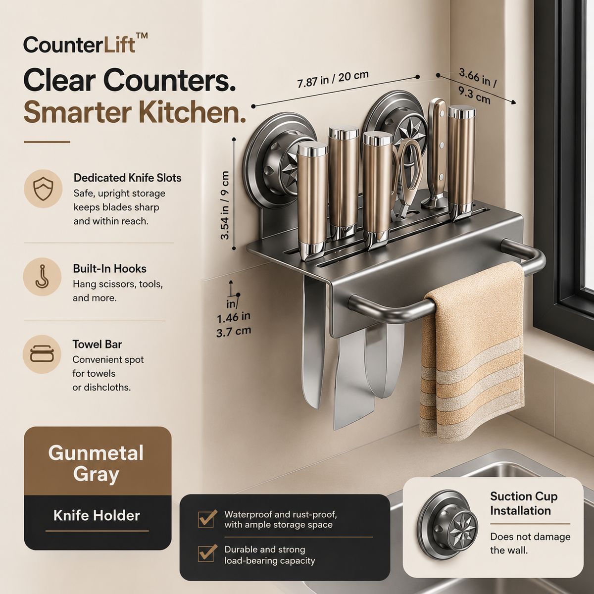 CounterLift™ No-Drill Wall-Mounted Kitchen Organizer