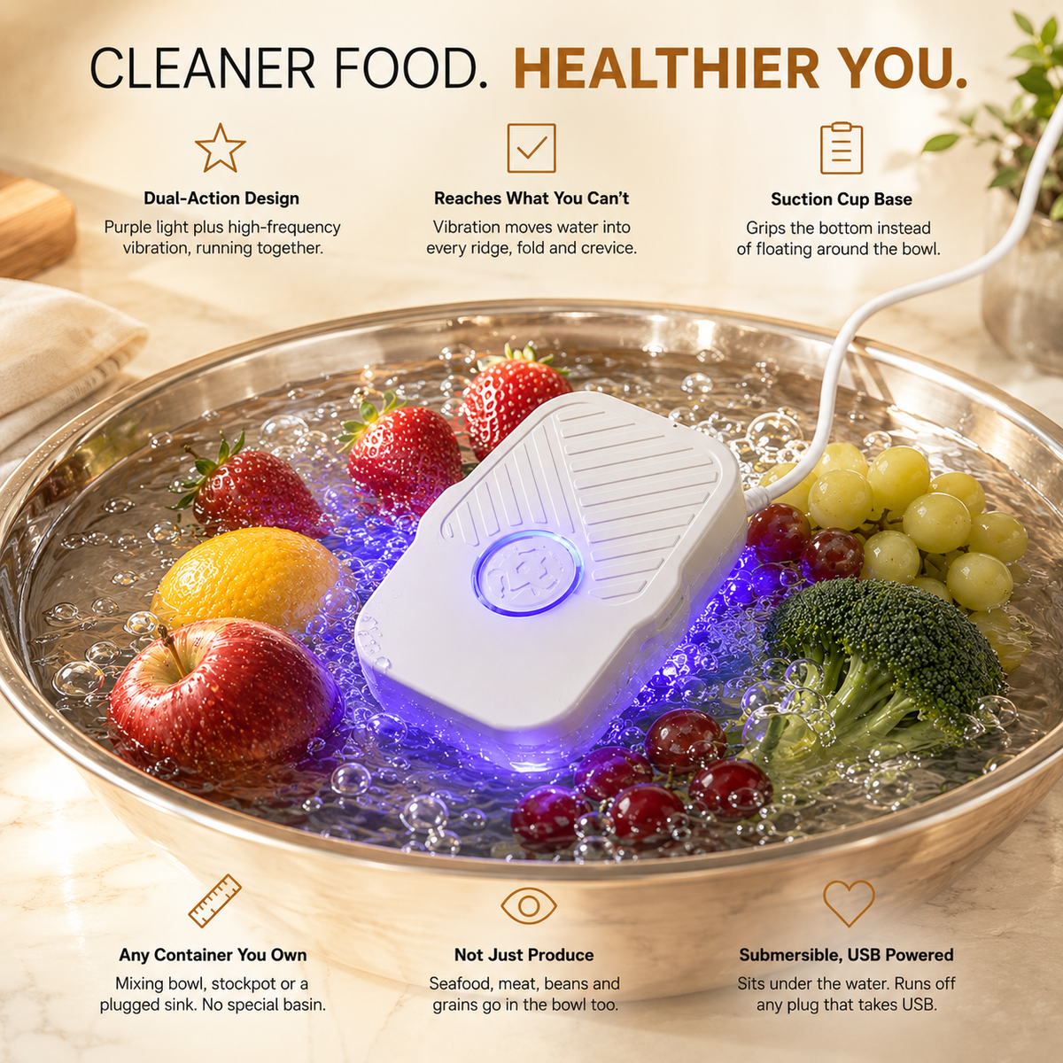 Portable Ultrasonic Food Cleaner — Kitchen Washing Essential for Fruits & Vegetables