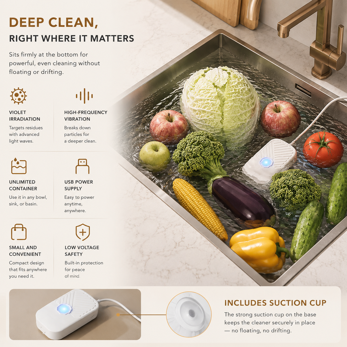 Portable Ultrasonic Food Cleaner — Kitchen Washing Essential for Fruits & Vegetables