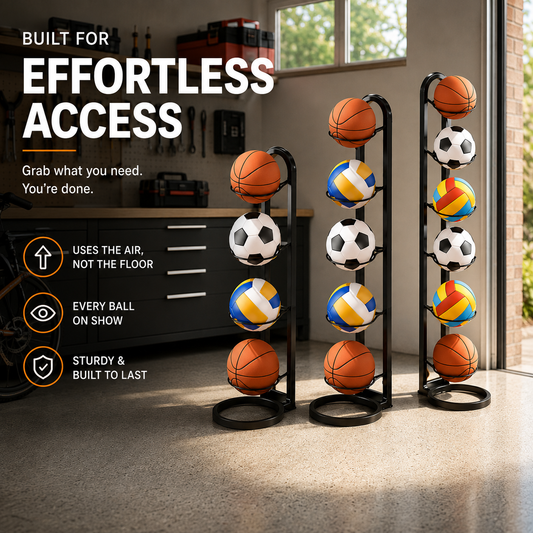 Vertical Sports Ball Storage Rack — Kid Toy & Garage Organizer