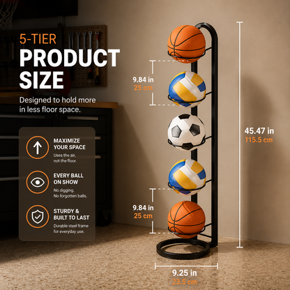 Vertical Sports Ball Storage Rack — Kid Toy & Garage Organizer