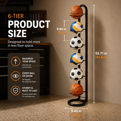 Vertical Sports Ball Storage Rack — Kid Toy & Garage Organizer