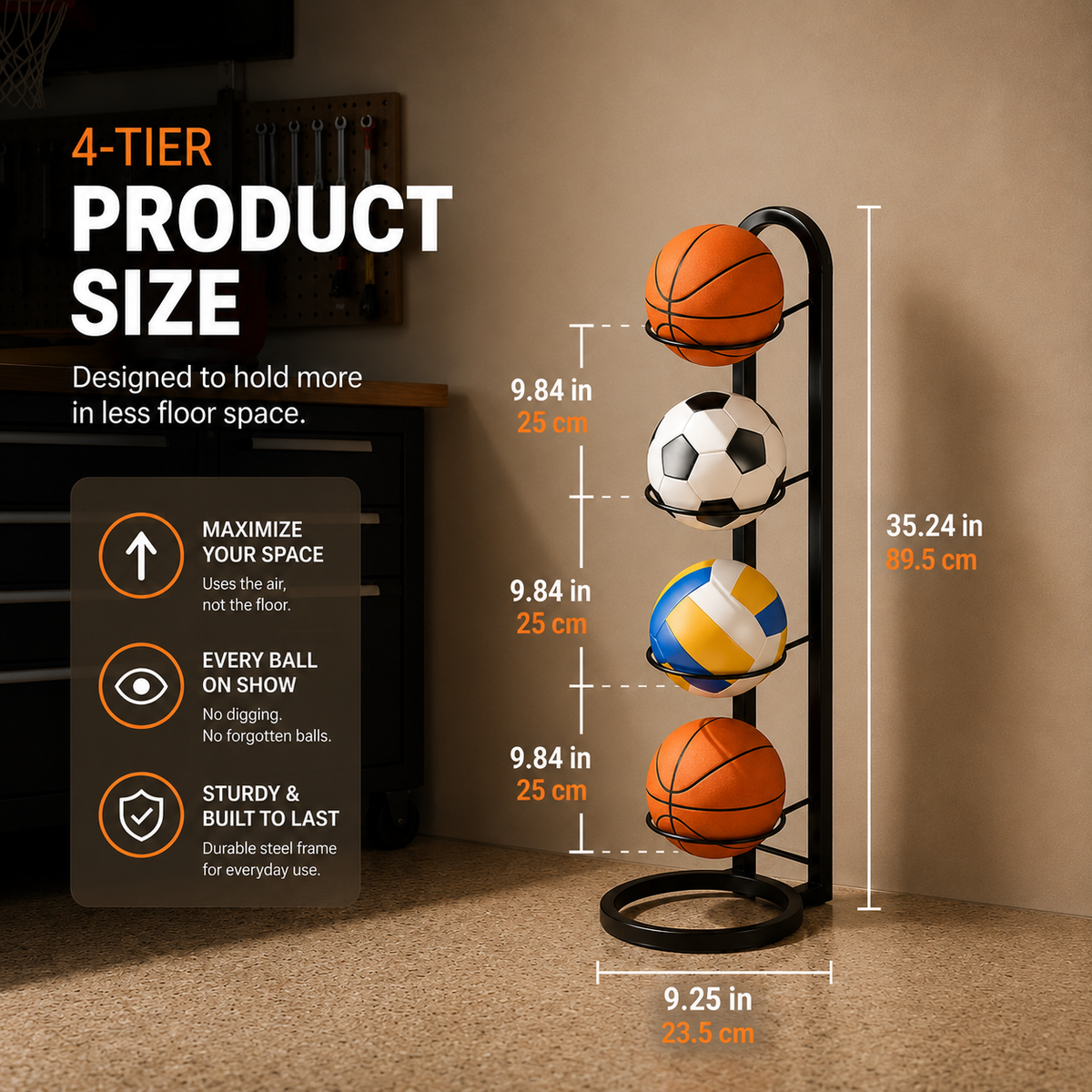 Vertical Sports Ball Storage Rack — Kid Toy & Garage Organizer