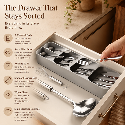 Space-Saving Cutlery Tray — Compartment Kitchen Drawer Organizer