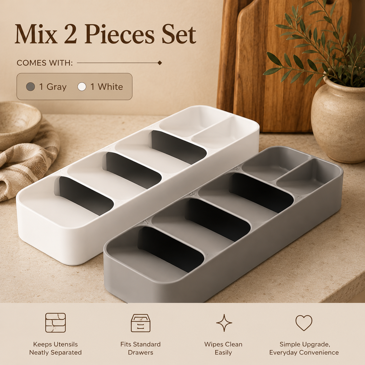 Space-Saving Cutlery Tray — Compartment Kitchen Drawer Organizer