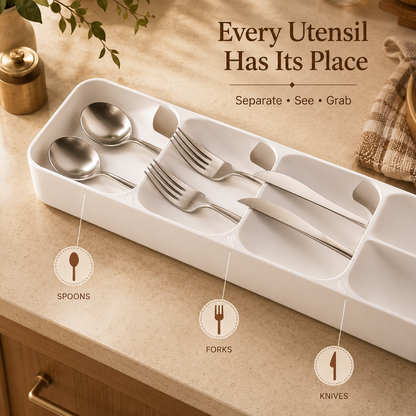 Space-Saving Cutlery Tray — Compartment Kitchen Drawer Organizer