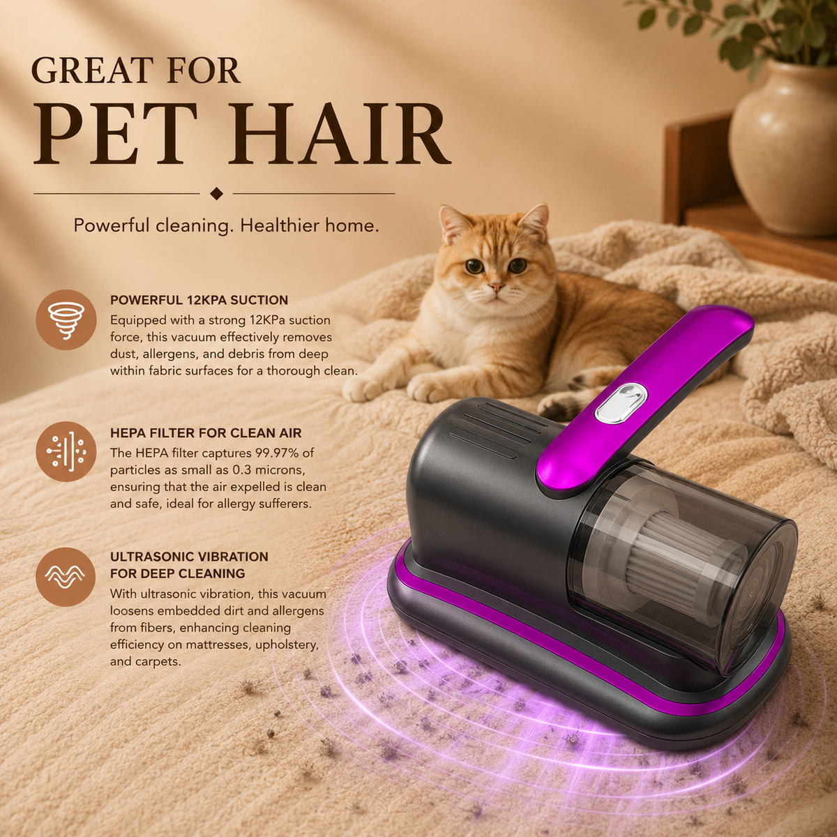 Cordless Deep-Clean Handheld Vacuum – Mattress, Sofa & Pet Hair Cleaner | Essentials | Cleaning | Bedroom | Living Room | On the Go
