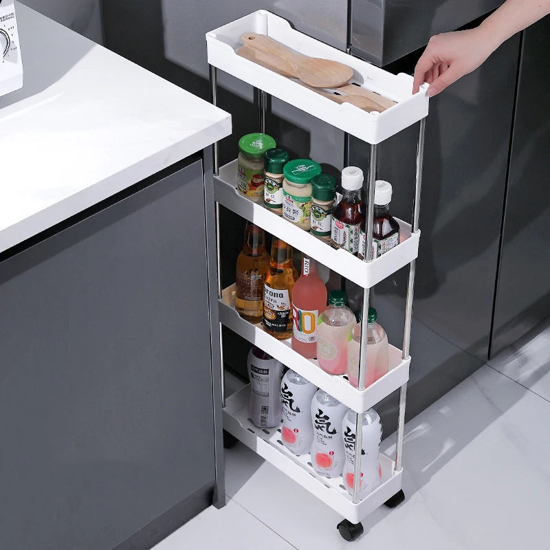 Slim Rolling Storage Cart — 3-4-Tier Space-Saving Kitchen, Laundry, & Bathroom Organizer