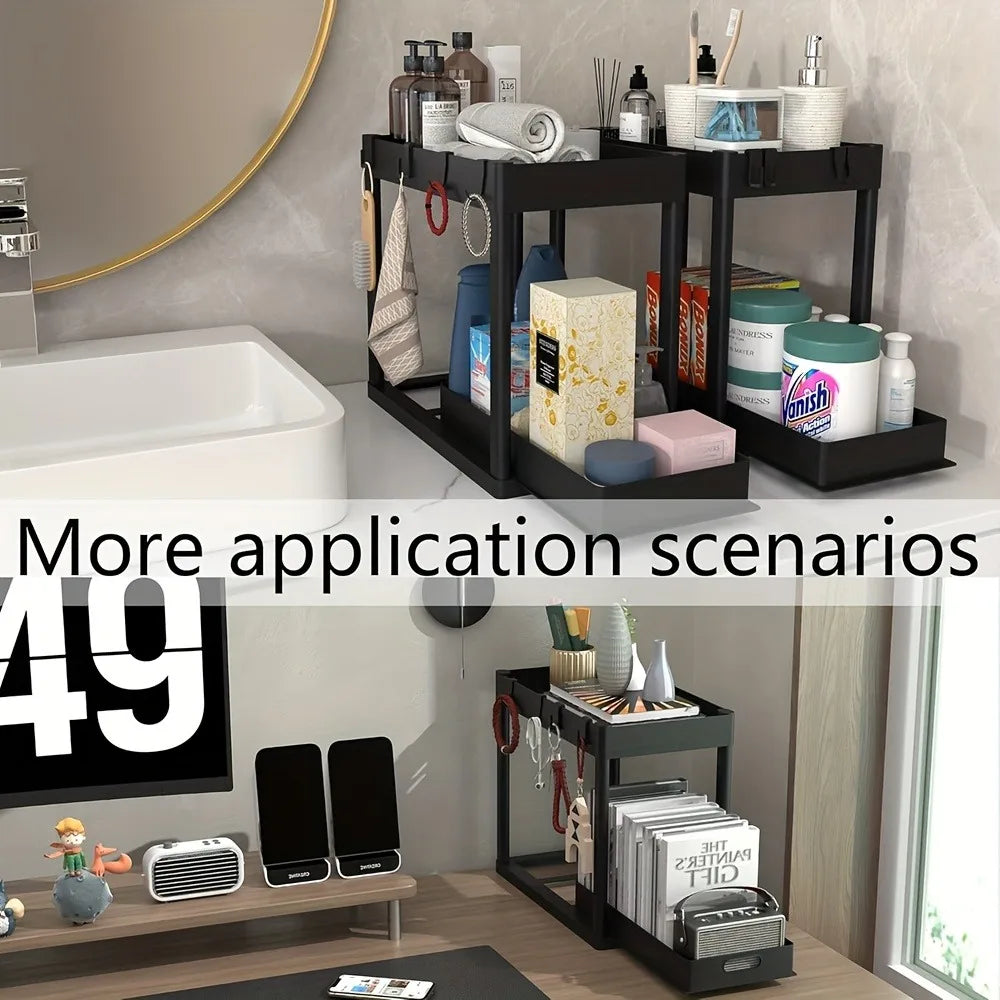 The Slide & Store™ Organizer — 2-Tier Sliding Kitchen & Bathroom Storage System