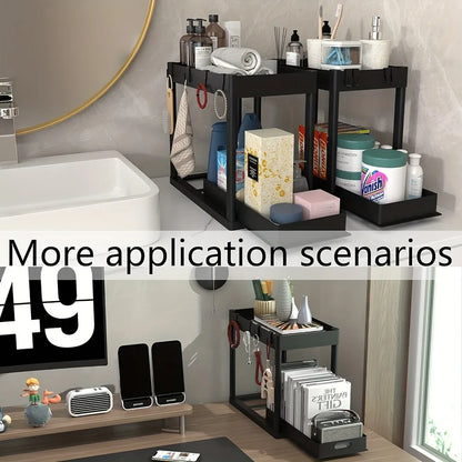 The Slide & Store™ Organizer — 2-Tier Sliding Kitchen & Bathroom Storage System