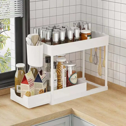 The Slide & Store™ Organizer — 2-Tier Sliding Kitchen & Bathroom Storage System