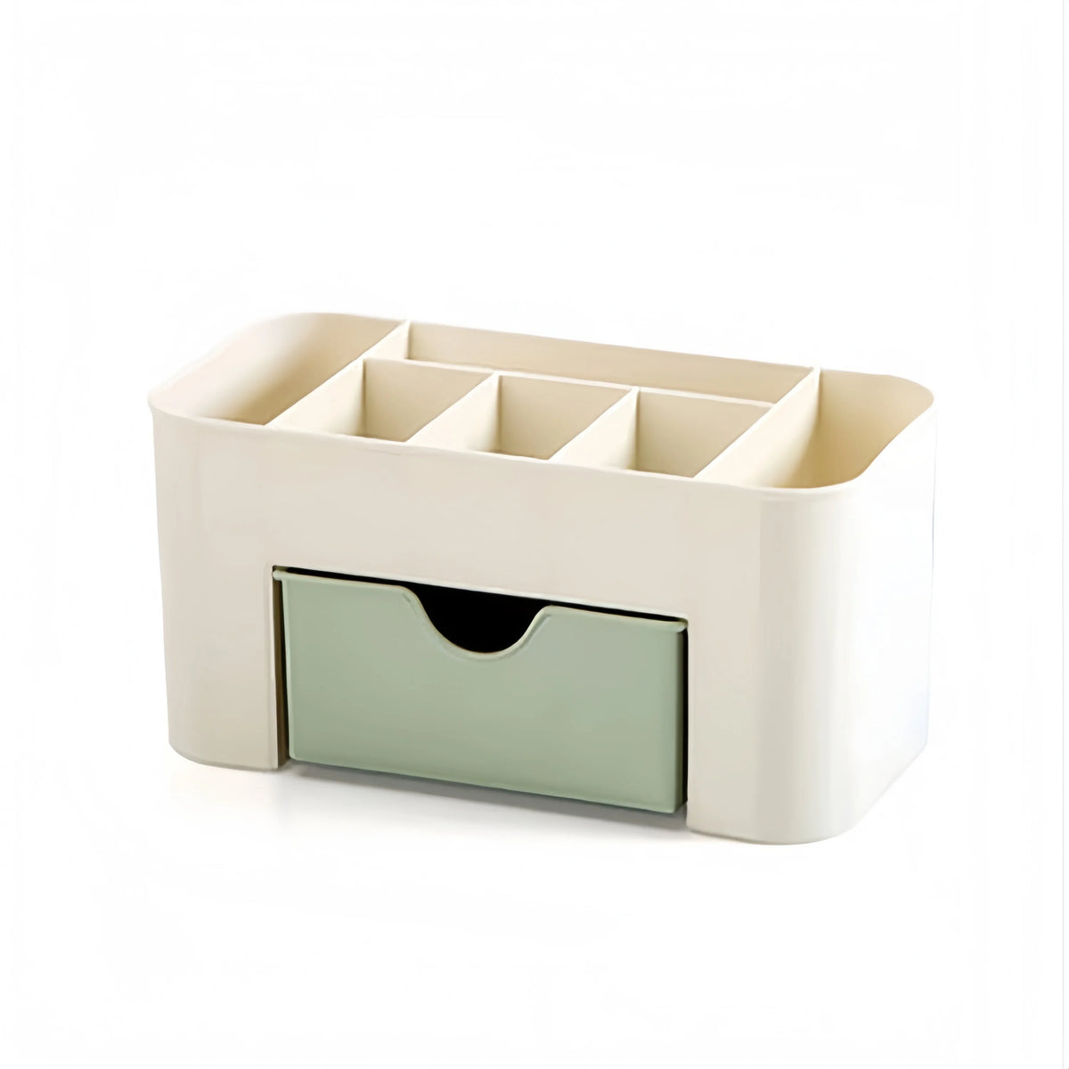 6-Compartment Makeup Organizer — Vanity & Office Desk Storage with Drawer