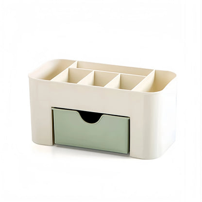6-Compartment Makeup Organizer — Vanity & Office Desk Storage with Drawer