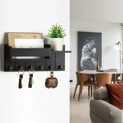 Entryway Mail & Keys Organizer — Wall-Mounted 6-Hook Rack
