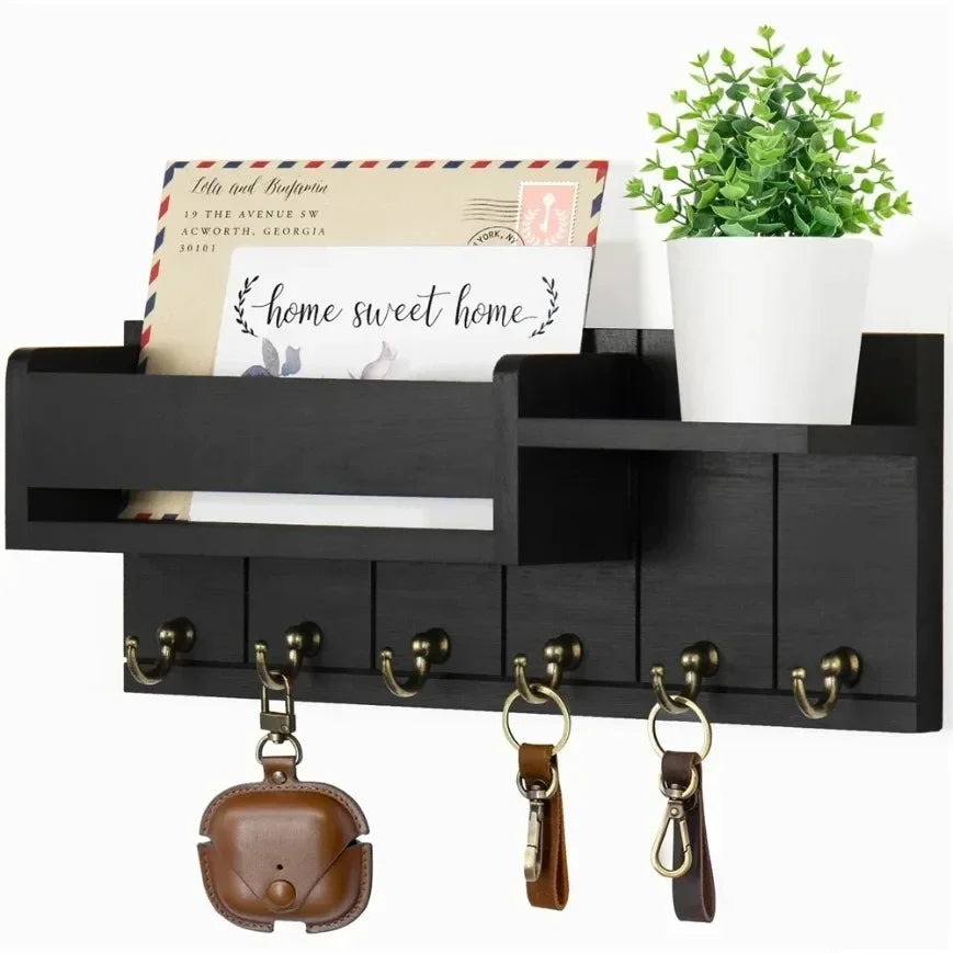 Entryway Mail & Keys Organizer — Wall-Mounted 6-Hook Rack