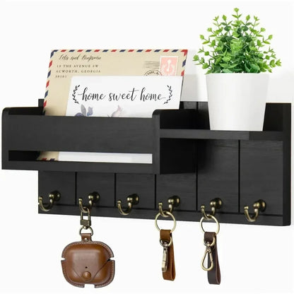Entryway Mail & Keys Organizer — Wall-Mounted 6-Hook Rack