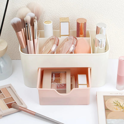 6-Compartment Makeup Organizer — Vanity & Office Desk Storage with Drawer