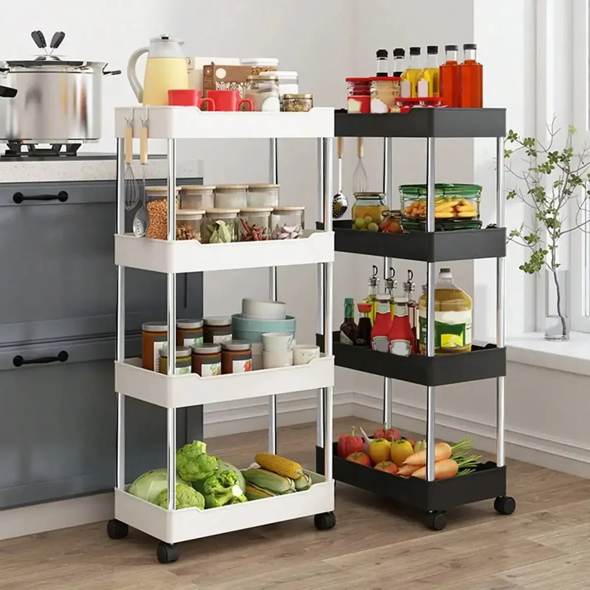 Slim Rolling Storage Cart — 3-4-Tier Space-Saving Kitchen, Laundry, & Bathroom Organizer