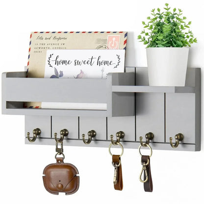 Entryway Mail & Keys Organizer — Wall-Mounted 6-Hook Rack