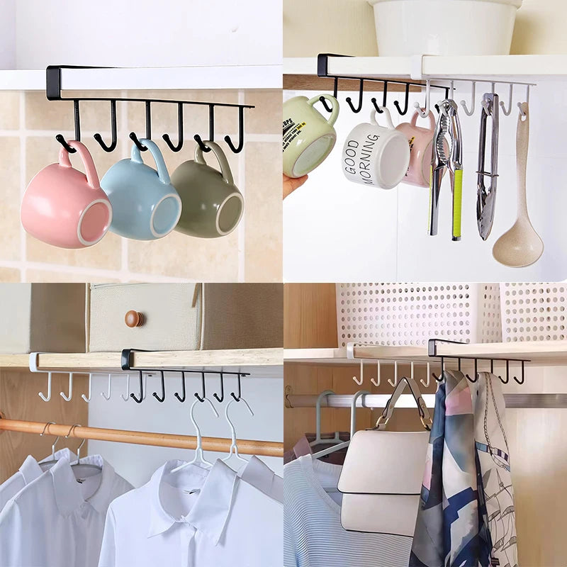 6-Hook Under-Shelf Organizer | Kitchen | Bathroom | Bedroom | Closet