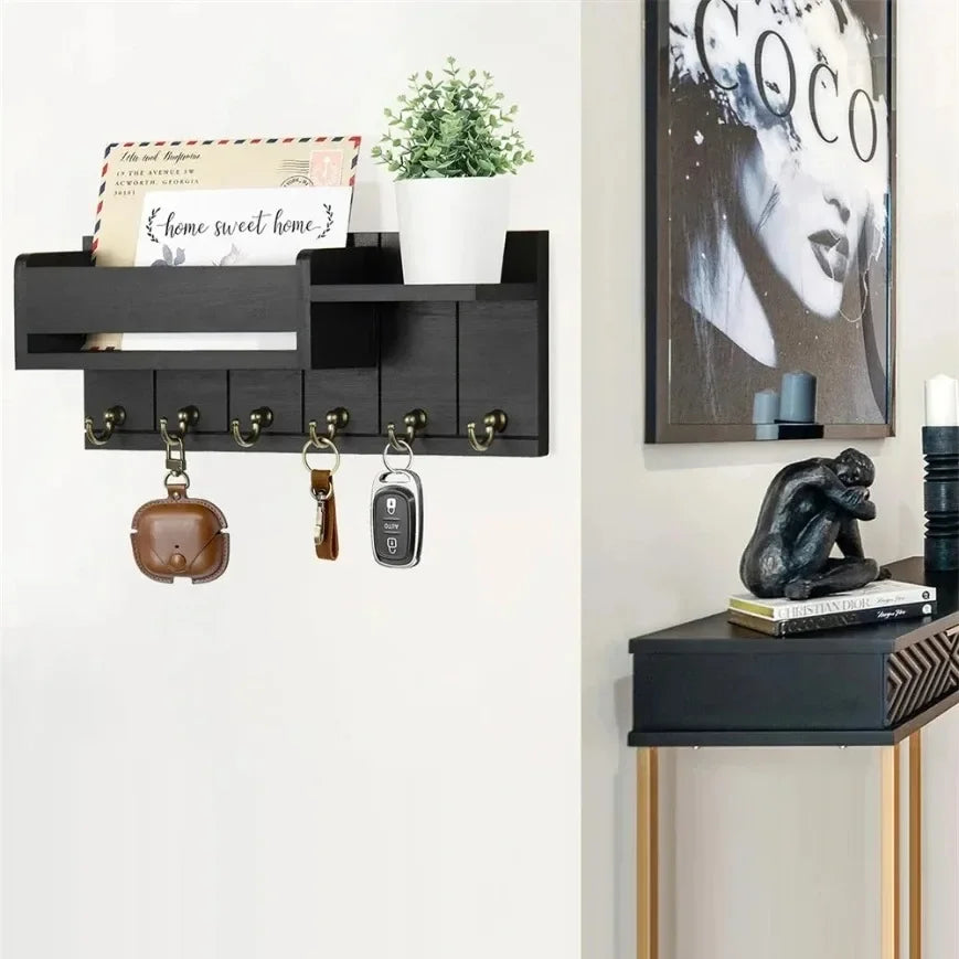 Entryway Mail & Keys Organizer — Wall-Mounted 6-Hook Rack