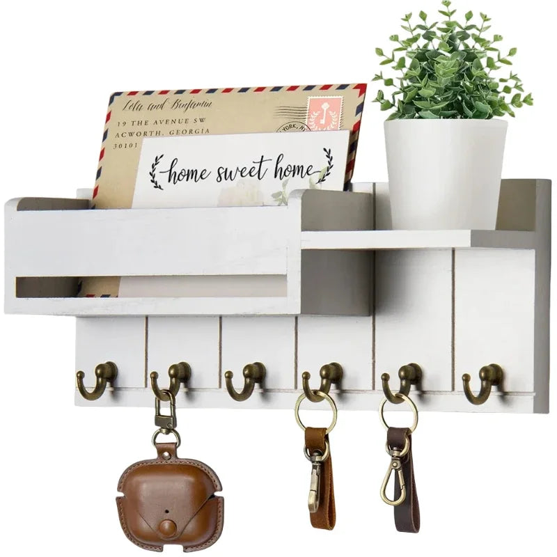 Entryway Mail & Keys Organizer — Wall-Mounted 6-Hook Rack