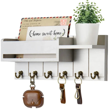 Entryway Mail & Keys Organizer — Wall-Mounted 6-Hook Rack
