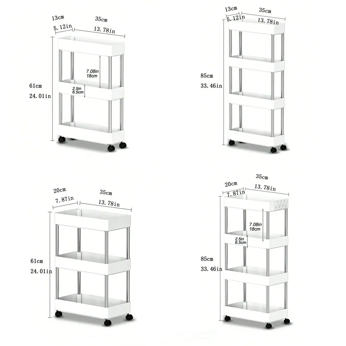Slim Rolling Storage Cart — 3-4-Tier Space-Saving Kitchen, Laundry, & Bathroom Organizer