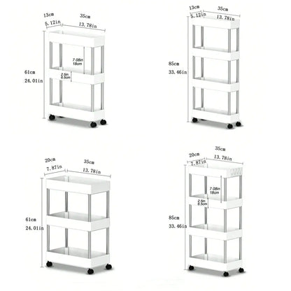 Slim Rolling Storage Cart — 3-4-Tier Space-Saving Kitchen, Laundry, & Bathroom Organizer