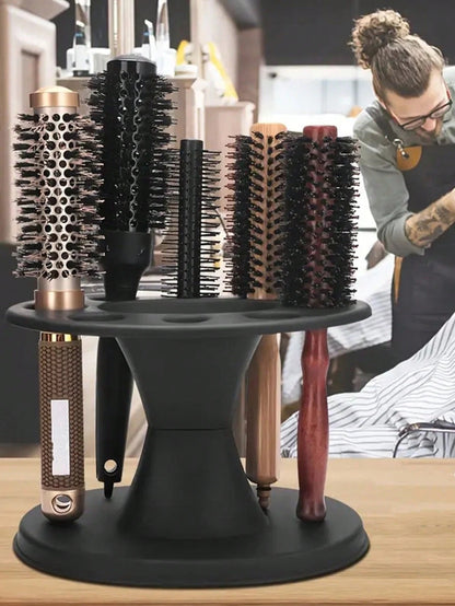 8-Slot Hairbrush & Makeup Organizer — Bathroom Countertop Storage