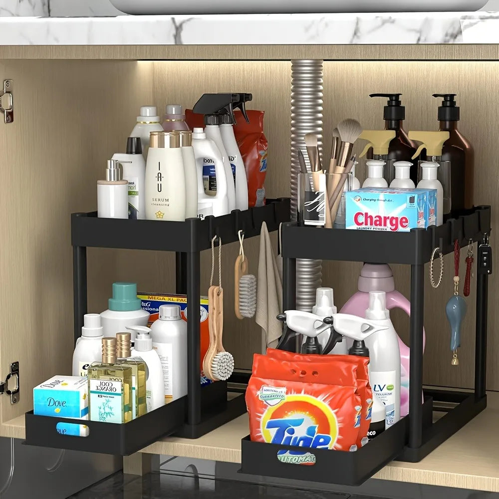 The Slide & Store™ Organizer — 2-Tier Sliding Kitchen & Bathroom Storage System