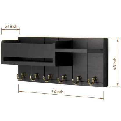 Entryway Mail & Keys Organizer — Wall-Mounted 6-Hook Rack