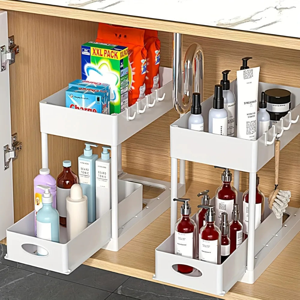 The Slide & Store™ Organizer — 2-Tier Sliding Kitchen & Bathroom Storage System