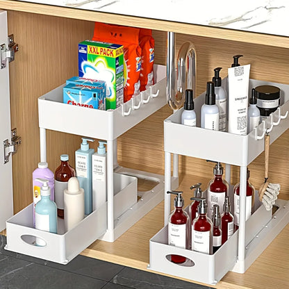 The Slide & Store™ Organizer — 2-Tier Sliding Kitchen & Bathroom Storage System