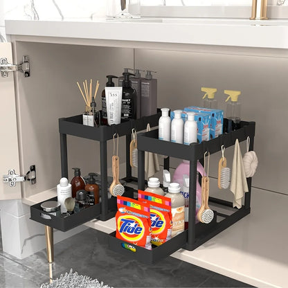 The Slide & Store™ Organizer — 2-Tier Sliding Kitchen & Bathroom Storage System