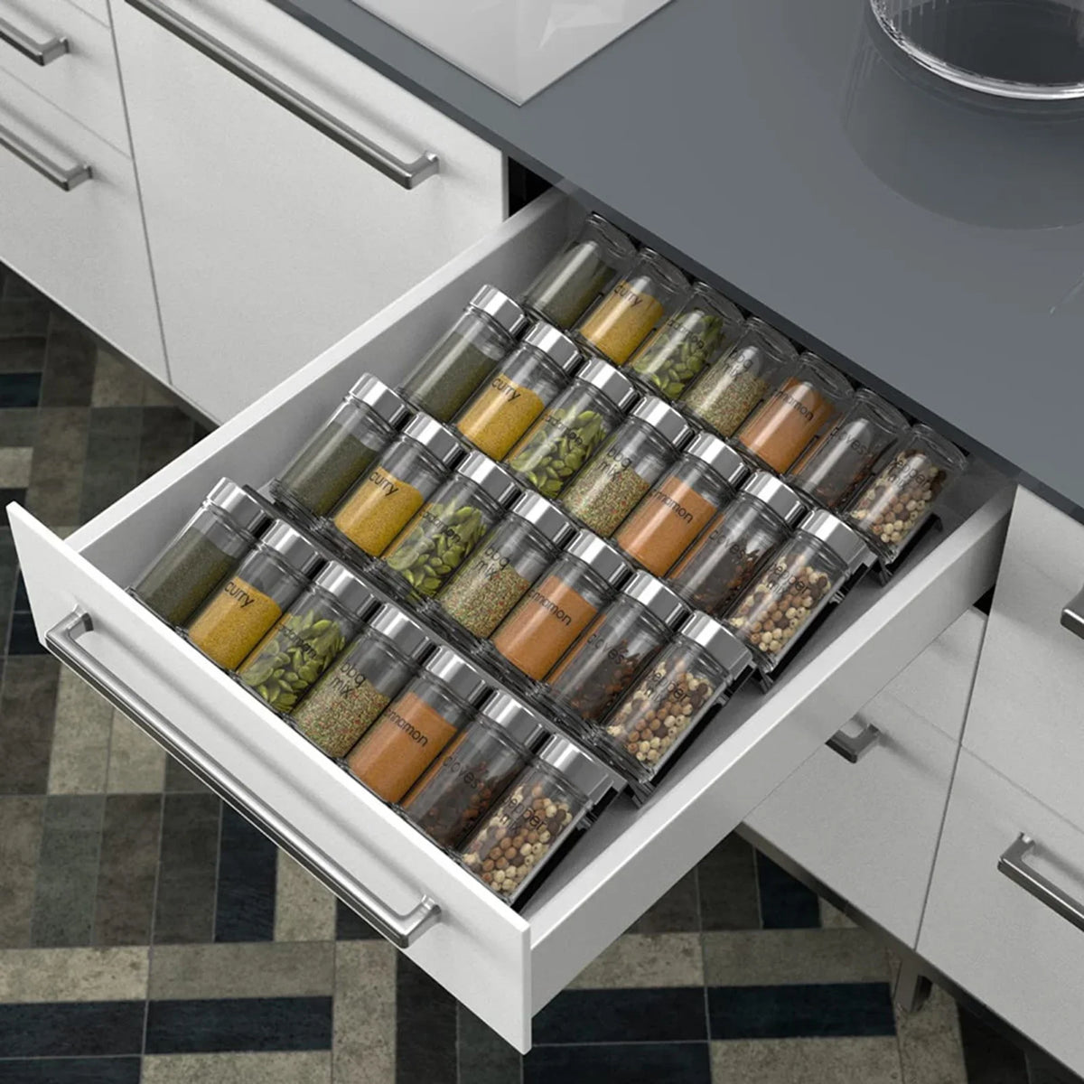 Expandable Tiered Spice Drawer Organizer | Kitchen