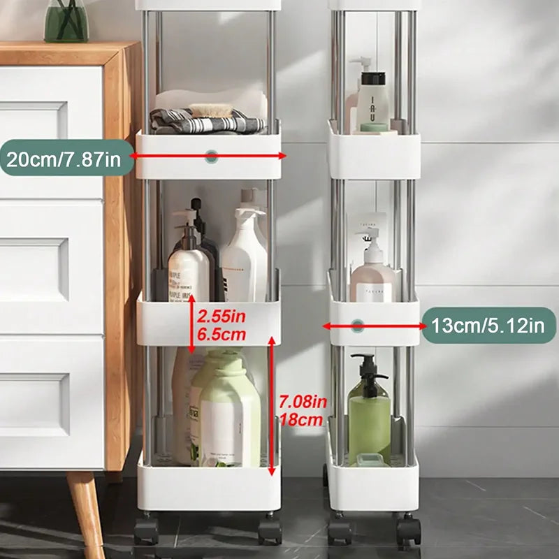 Slim Rolling Storage Cart — 3-4-Tier Space-Saving Kitchen, Laundry, & Bathroom Organizer