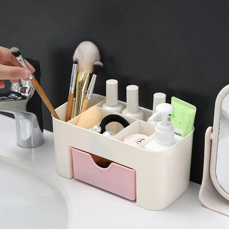 6-Compartment Makeup Organizer — Vanity & Office Desk Storage with Drawer