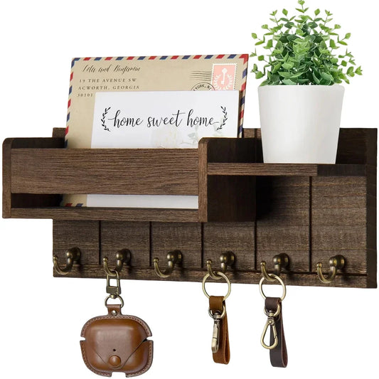 Entryway Mail & Keys Organizer — Wall-Mounted 6-Hook Rack
