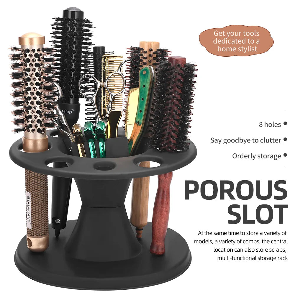 8-Slot Hairbrush & Makeup Organizer — Bathroom Countertop Storage