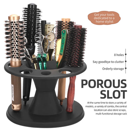 8-Slot Hairbrush & Makeup Organizer — Bathroom Countertop Storage