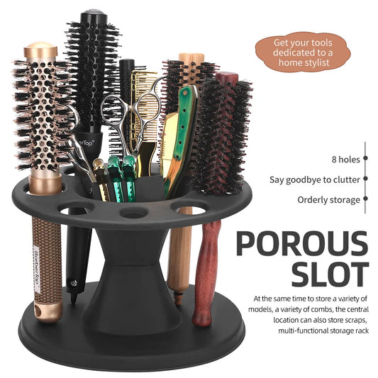 8-Slot Hairbrush & Makeup Organizer — Bathroom Countertop Storage