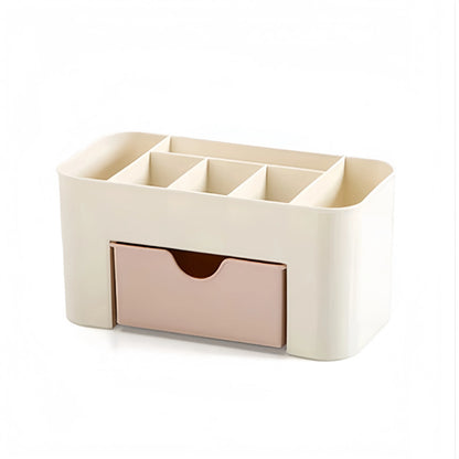 6-Compartment Makeup Organizer — Vanity & Office Desk Storage with Drawer