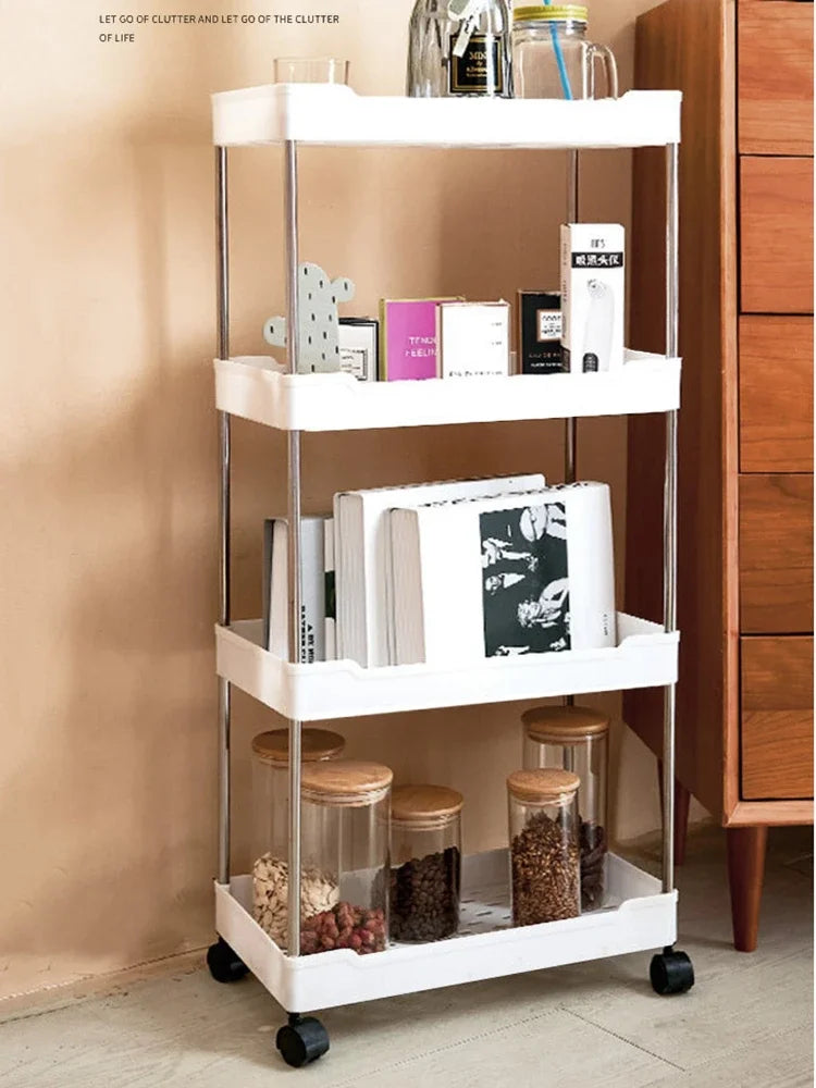 Slim Rolling Storage Cart — 3-4-Tier Space-Saving Kitchen, Laundry, & Bathroom Organizer