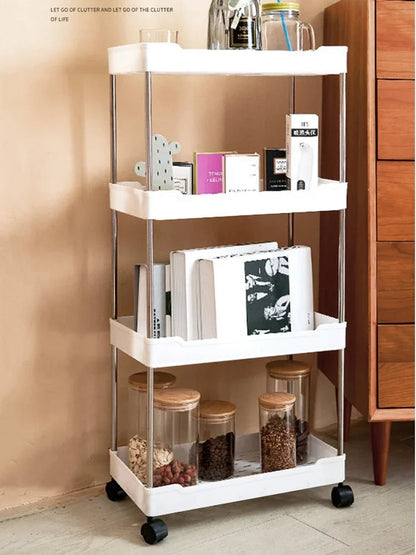 Slim Rolling Storage Cart — 3-4-Tier Space-Saving Kitchen, Laundry, & Bathroom Organizer