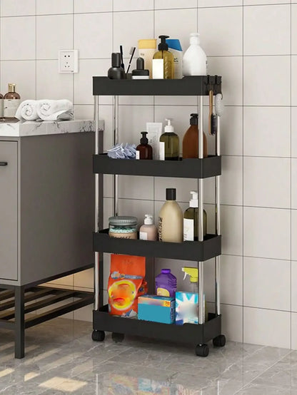 Slim Rolling Storage Cart — 3-4-Tier Space-Saving Kitchen, Laundry, & Bathroom Organizer