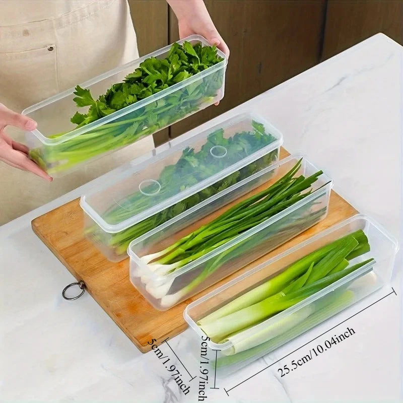 Long Produce Storage Containers — 4-Piece Refrigerator Kitchen Set