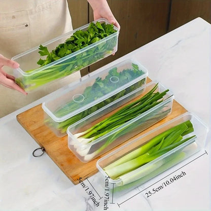 Long Produce Storage Containers — 4-Piece Refrigerator Kitchen Set